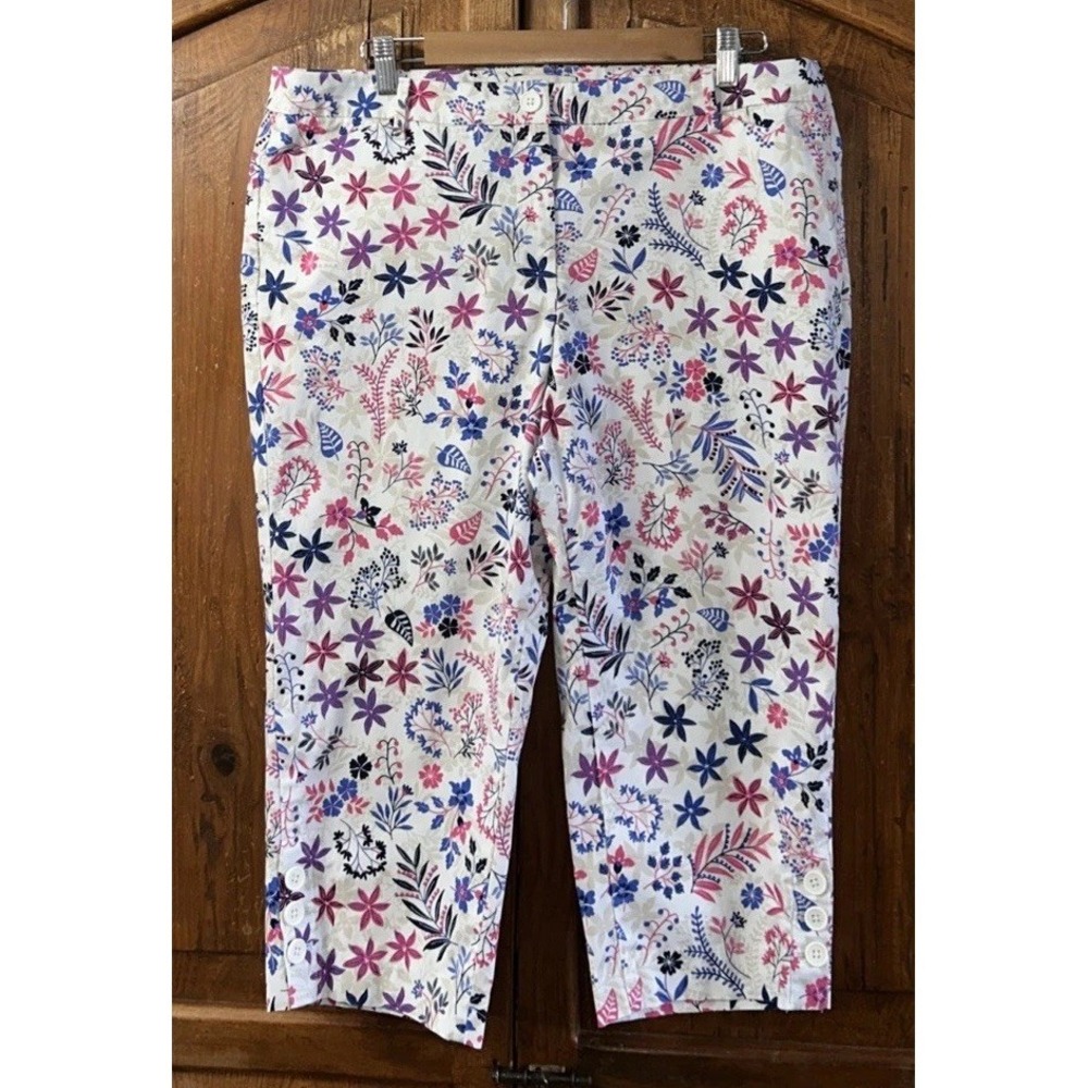 Women's Talbots Petite Crop Pants Multicolor‎ Floral Capri Sz 16 P No Flaws